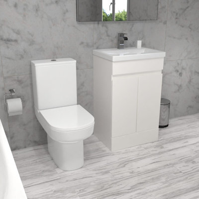 Nes Home Alaska 500mm Gloss Basin Vanity & Close Coupled Toilet White from B&Q