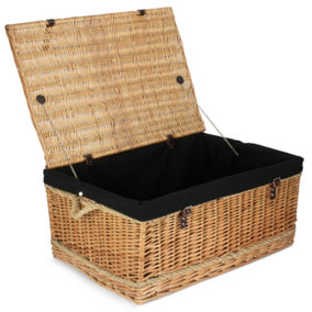 72cm Rope Handled Black Cotton Lined Wicker Trunk