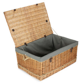 72cm Rope Handled Grey Cotton Lined Wicker Trunk