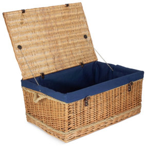 72cm Rope Handled Navy Cotton Lined Wicker Trunk