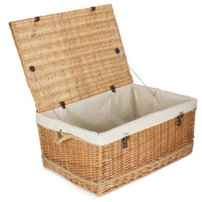 72cm Rope Handled White Cotton Lined Wicker Trunk