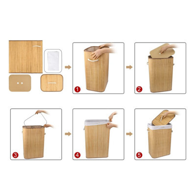72L Bamboo Foldable Laundry Basket Clothes Sorter Storage Bin with Lid & Removable Washable Liners - 6