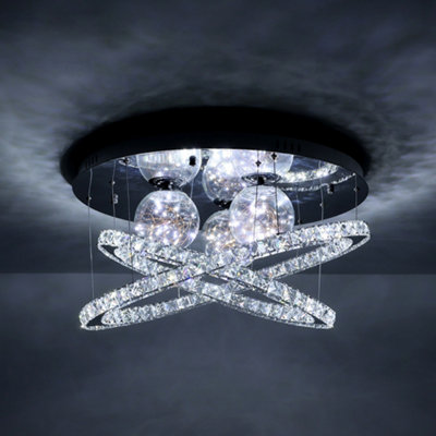 72W Modern Crystal Chandelier LED Chrome Finish Pendant Light Cool White Light 60cm Dia