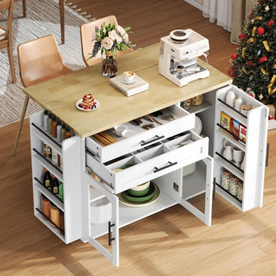 Abrihome Mobile Kitchen Island With Foldable Worktop5 WheelsCutlery DrawerSpice RackGlass Doors120 X 45(70) X 90 CmGrey from B&Q