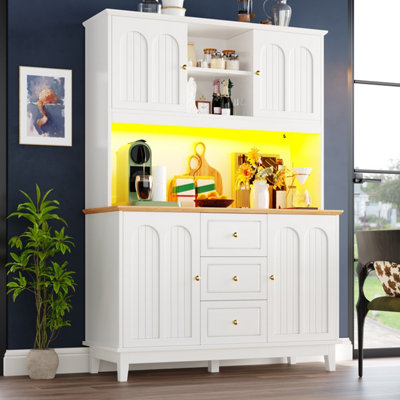Abrihome Pantry Cabinet With App Controlled Led Lights180Cm Tall Kitchen Buffet Sideboard With 3 Drawers Adjustable Shelves For Kitchen from B&Q
