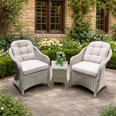 Abrihome Grey Rattan Bistro Set2 Chairs And  Side TableHandwoven Pe RattanWeatherproofWater For PatioBalcony from B&Q