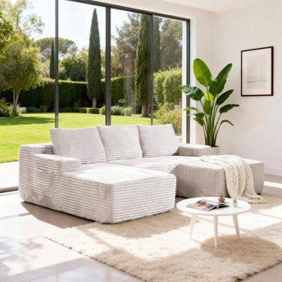 Abrihome Mimo Modular Corduroy L-Shaped SofaConvertible Sectional Couch With OttomanRemovable Cover & Side PocketCrey from B&Q