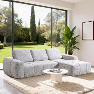 Abrihome Mimo Grey Chenille Modular Compression SofaL-Shaped Sectional Couch With Chaise LoungeFireproof Fabric & Ergonomic Seat from B&Q
