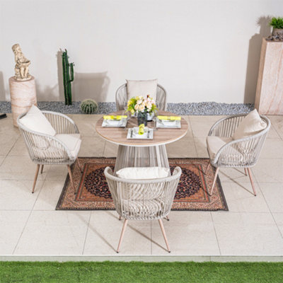 Abrihome Wicker Garden Dining Set 4 SeaterOutdoor Patio Table & Chairs With Olefin CushionsWeather-Resistant Twist Rattan from B&Q
