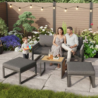 Abrihome Grey Modular Garden Furniture Set 2-4 Seater Outdoor Corner Sofa With Plastic Wood TableFlexible Patio Lounge Set For Garden from B&Q