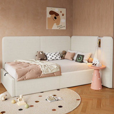 Abrihome Daybed3Ft Single Bed 90X190CmL-Shaped Upholstered With StorageHydraulic Bed With Usb Charging Port And Reading LampBeige from B&Q