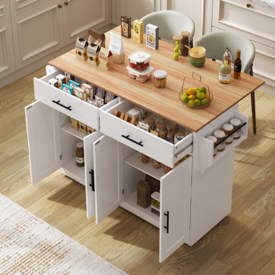 Abrihome Multifunctional Dropleaf Trolley  Serving Cart With Foldable Tabletop & Interchangeable Wheels/solid Wood Feet For Dining Room from B&Q