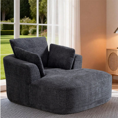 Abrihome Mimo Chaise Lounge With Fireproof FabricHigh Density Foam & CushionIdeal For Living RoomBedroomGreyChenille from B&Q