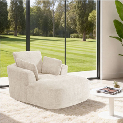 Abrihome Mimo Chaise Lounge With Fireproof FabricHigh Density Foam & CushionIdeal For Living RoomBedroomBeigeChenille from B&Q