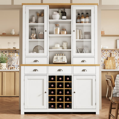 Abrihome Kitchen Pantry Cabinet With Wine Rack185Cm Tall Storage Cabinet With Glass Doors5 Drawers & Adjustable ShelvesWhite from B&Q