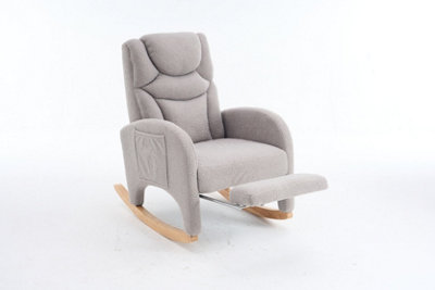 Abrihome Teddy Fabric Foam Upholstered Armchair Rocking Chair With Pull-Out FootrestGrey from B&Q