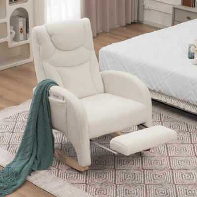 Abrihome Teddy Fabric Foam Upholstered Armchair Rocking Chair With Pull-Out FootrestWhite from B&Q