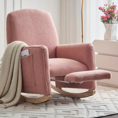 Abrihome Teddy Fabric Foam Upholstered Armchair Rocking Chair With Pull-Out FootrestPink from B&Q