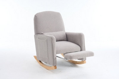 Abrihome Teddy Fabric Foam Upholstered Armchair Rocking Chair With Pull-Out FootrestGrey from B&Q