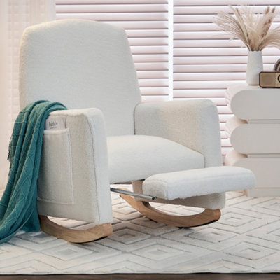 Abrihome Teddy Fabric Foam Upholstered Armchair Rocking Chair With Pull-Out FootrestWhite from B&Q
