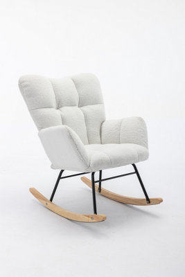 Abrihome Full-Kd Teddy Fabric Tufted Upholstered Rocking Chair Padded Seat For Living Room BedroomIvory White from B&Q