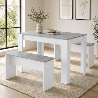 Abrihome Dining Table Set3-Piece Dining Table And Bench Set4-Person Space-Saving Dinette For Kitchen(Grey And White) from B&Q