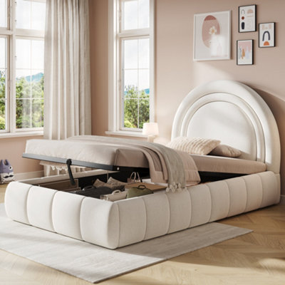 Abrihome Beige Velvet Single Hydraulic Bed With Large Storage & Upholstered Headboard90X190Cm from B&Q