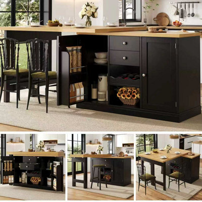Abrihome Extendable Sideboard & Dining Table Combo2 Drawers & Snack RackSpace-Saving Sideboard For Small FlatsWhite/black from B&Q