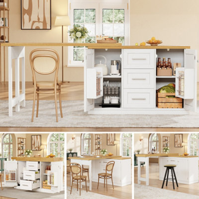 Abrihome White & Antique Green Extendable Dining Table With Storage3 Drawers & Snack Racks120-197Cm from B&Q