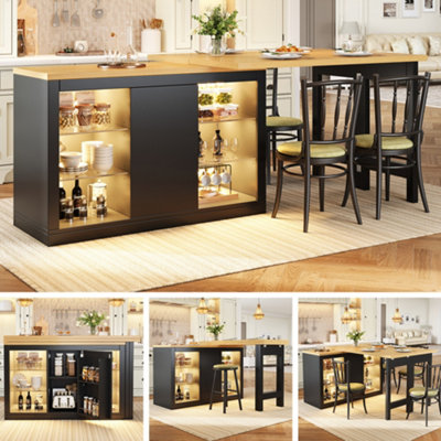 Abrihome White & Black Extendable Sideboard & Dining Table With Led LightsGlass Shelves & Snack Rack120-197Cm from B&Q