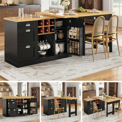 Abrihome Extendable Sideboard & Dining Table Combo3 Drawers & Snack Rack & Wine RackSpace-Saving Sideboard For Small FlatsWhite/black from B&Q