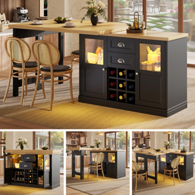 Abrihome Extendable Sideboard With Led Lights120-197Cm Adjustable Dining Table With Storage2 Drawers & Glass Cabinet DoorsWhite/black from B&Q