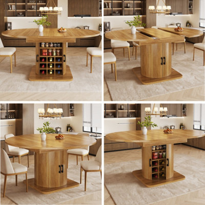 Abrihome Natural Brown Extendable Folding Dining Table With Wine Rack & StorageSpace-Saving from B&Q