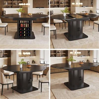 Abrihome Black Extendable Folding Dining Table With Wine Rack & StorageSpace-Saving from B&Q