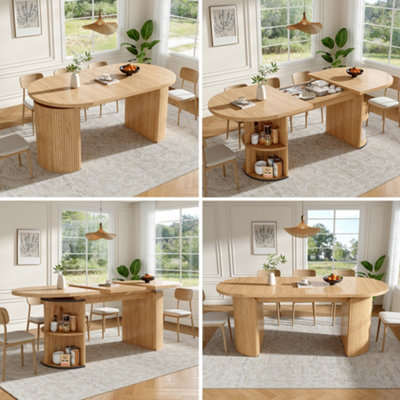 Abrihome Natural Brown Extendable Dining Table With Hidden Storage & Thickened TopFor Small Spaces from B&Q