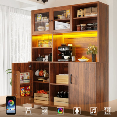 Abrihome Walnut Colour Retro Tall Cabinet With Led Lighting & Snack Shelf Door120X40X185Cm from B&Q
