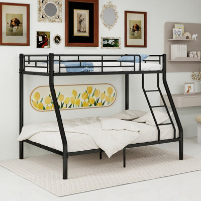 Abrihome Black Metal Bunk Bed With Safety Guardrails & LadderFits 90X190Cm MattressFor Adults & Kids from B&Q