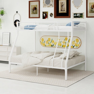Abrihome White Metal Bunk Bed With Safety Guardrails & LadderFits 90X190Cm MattressFor Adults & Kids from B&Q