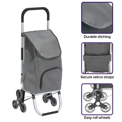 B&Q -  Grey Aluminium Lightweight Shopping Grocery Trolley With Stair Climbing Wheels