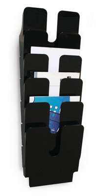 Rackhams Black Flexiplus 6 Wall Mounted Literature Tray | A4 Portrait Holder | - Image 8