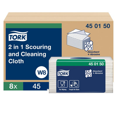 Tork 2-In-1 Scouring And Cleaning ClothWhiteReusableW8 CompatibleScratch-Free Cleaning8 Packs Of 45 Sheets Each (450150) from B&Q