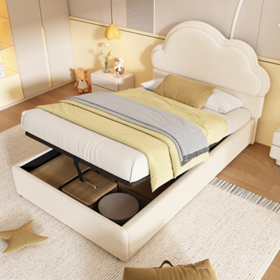 Abrihome Cloud-Shaped Velvet Upholstered Storage Bed3Ft Single90X190CmHydraulic LiftBeigePlywood Frame from B&Q