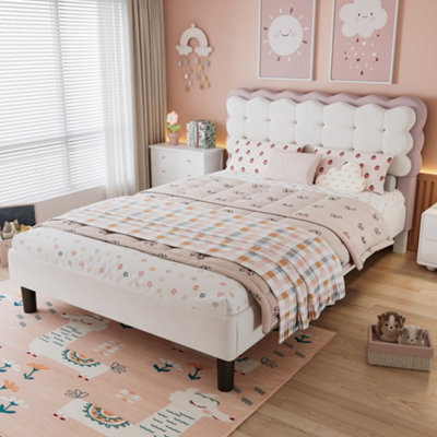 Abrihome Upholstered BedChildren's Bed With Biscuit Shape Velvet Backrest4Ft6 Double Bed 135X190Cm from B&Q