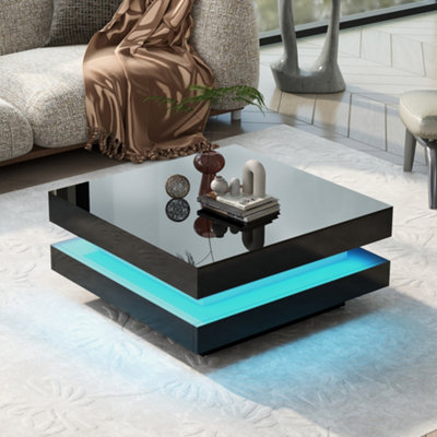 Abrihome Black Square High Gloss Coffee Table With Rotating TopTea Table With 16Olor Led Light70X70X36 Cm from B&Q