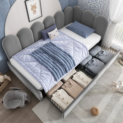 Abrihome Velvet Kids' Daybed With Storage Drawer3Ft Single Sofa Bed For Children & Adults (90X190Cm)Wood Slat SupportGrey from B&Q