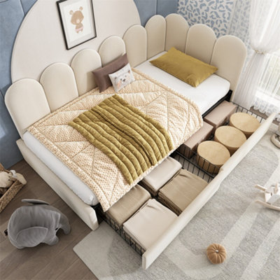 Abrihome Velvet Kids' Daybed With Storage Drawer3Ft Single Sofa Bed For Children & Adults (90X190Cm)Wood Slat SupportBeige from B&Q