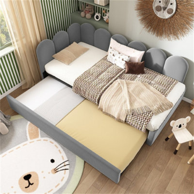 Abrihome Velvet Daybed With Pull-Out Trundle (90X190Cm)3Ft Single Sofa Bed & Guest Sleeper For Adults & KidsWood Slat SupportGrey from B&Q