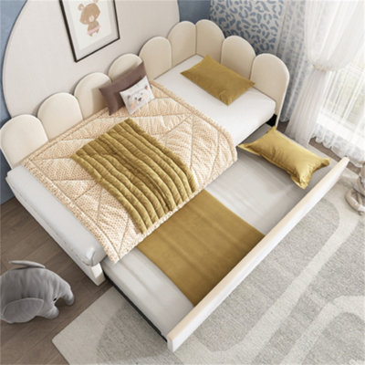 Abrihome Velvet Daybed With Pull-Out Trundle (90X190Cm)3Ft Single Sofa Bed & Guest Sleeper For Adults & KidsWood Slat SupportBeige from B&Q