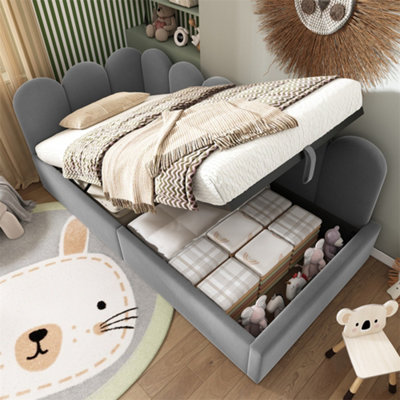 Abrihome Velvet Ottoman Daybed (90X190Cm)3Ft Single Sofa Bed With Hydraulic Storage & Metal Slat FrameNo MattressGrey from B&Q