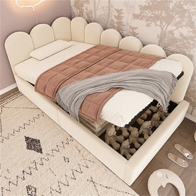 Abrihome Velvet Ottoman Daybed (90X190Cm)3Ft Single Sofa Bed With Hydraulic Storage & Metal Slat FrameNo MattressBeige from B&Q